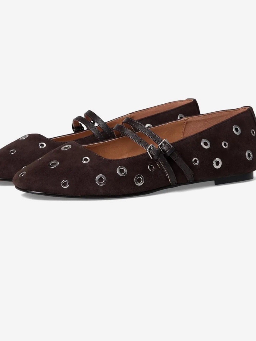 Madewell Dark Brown Suede Grommet Mary Jane Flats